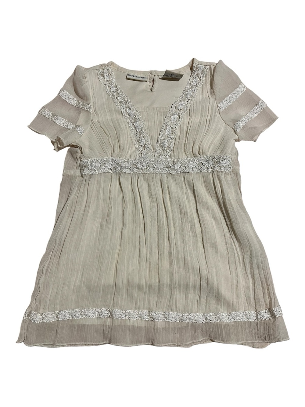 Mary Kate and Ashley Cream Boho Babydoll Girl’s Tunic Dress Sheer Lined XS 4/5